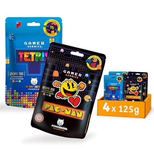 Powerbeärs Gamer Gummies | 4er-Set TETRIS und PAC-MAN | 4x125g | Gummibärchen mit 20% Fruchtsaft in Tetris und Pac-Man Formen | Retro Snack für Gaming-Fans & Nostalgie-Liebhaber von naschlabor