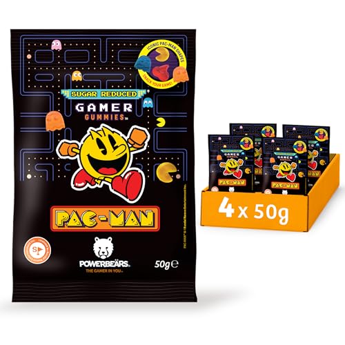 Powerbeärs Gamer Gummies | PAC-MAN Fruchtgummi | Zuckerreduzierte Gummibärchen mit 10% Fruchtsaft in Pac-Man-Formen | Retro Snack für Gaming-Fans | Gamer Geschenk mit Nostalgie-Charakter | 4x50g von naschlabor