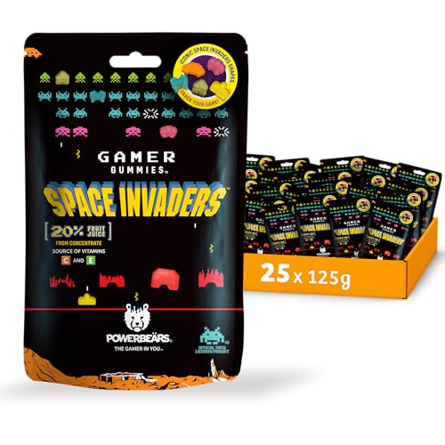 Powerbeärs Gamer Gummies | SPACE INVADERS Fruchtgummi | Gummibärchen mit 20% Fruchtsaft und Vitaminen in Space Invaders-Formen | Retro Snack für Gaming-Fans | Gamer Geschenk | 25x125g von naschlabor