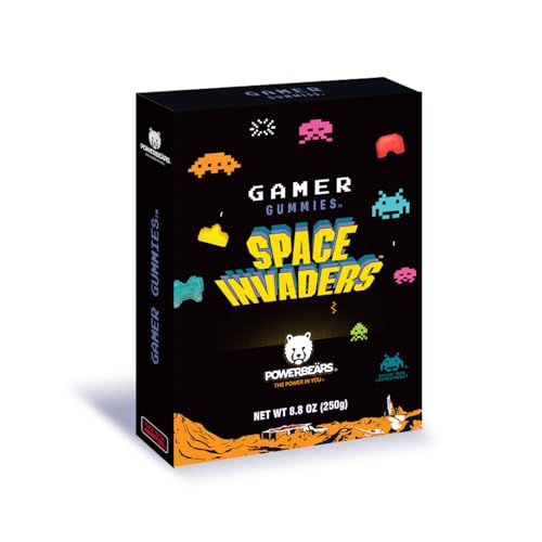 Powerbeärs Gamer Gummies | SPACE INVADERS Geschenkbox | 250g | Gummibärchen mit 20% Fruchtsaft und Vitaminen in Space Invaders-Formen | Retro Snack für Gaming-Fans | Gamer Geschenk von naschlabor