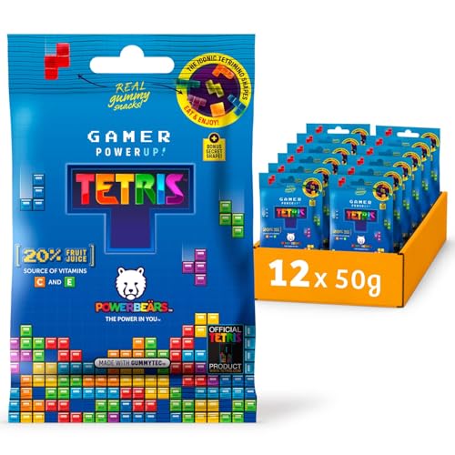 Powerbeärs Gamer Gummies | TETRIS Fruchtgummi | Zuckerreduzierte Gummibärchen mit 10% Fruchtsaft in Tetris-Formen | Retro Snack für Gaming-Fans | Gamer Geschenk mit Nostalgie-Charakter | 12x50g von naschlabor