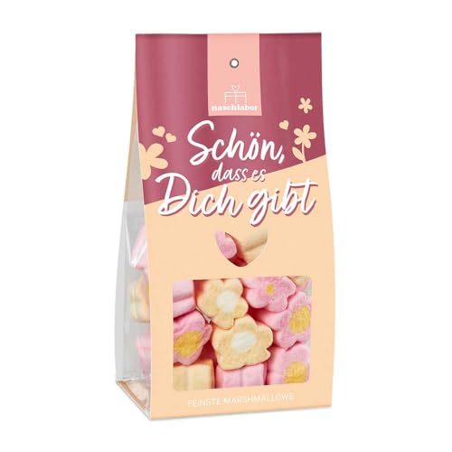 Schön, dass es Dich gibt Marshmallows 90g | Blumen Marshmallows in Geschenkverpackung | Für besondere Anlässe | Süße Geschenkidee | Für Muttertag, Valentinstag, Geburtstag & mehr von naschlabor