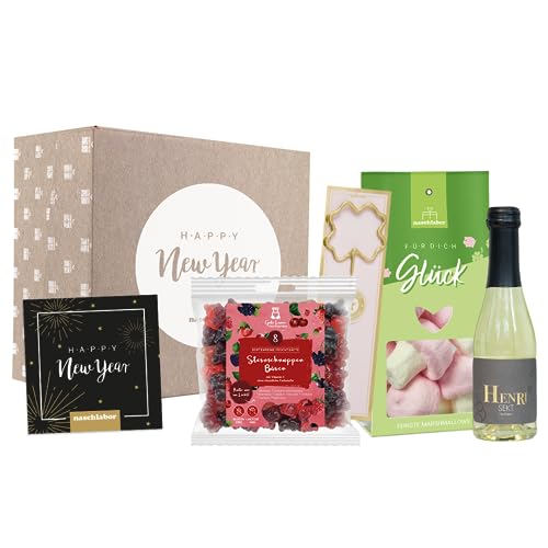 Silvester Geschenkbox Viel Glück | Perfektes Neujahrsgeschenk | Glücksbringer und Leckereien | Ideal für Freunde und Familie | Liebevoll verpackt für einen guten Start ins neue Jahr von naschlabor