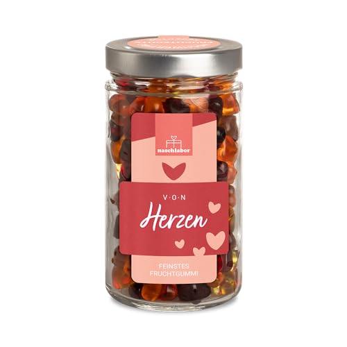 Von Herzen XL Geschenk 530g Fruchtgummi | Geschenk für Deinen Lieblingsmenschen | Das perfekte Geschenk für jeden Naschliebhaber | Leckere Fruchtgummis im XL-Vorratsglas von naschlabor