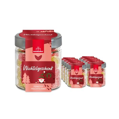 Wichtelgeschenk Fruchtgummi in Geschenkglas 120g | Das Perfekte Geschenk zum Wichteln | Mitbringsel | Geschenk zu Weihnachten für Familie, Freunde oder Kollegen | Süße Kleinigkeit von naschlabor