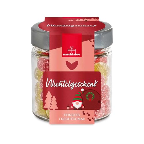 Wichtelgeschenk Fruchtgummi in Geschenkglas 120g | Das Perfekte Geschenk zum Wichteln | Mitbringsel | Geschenk zu Weihnachten für Familie, Freunde oder Kollegen | Süße Kleinigkeit von naschlabor