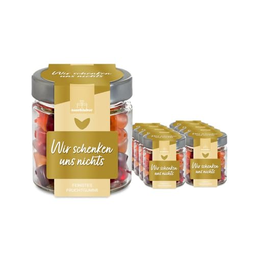 Wir schenken uns nichts Fruchtgummi in Geschenkglas 120g | Süße Kleinigkeit | Mitbringsel für Weihnachten, Geburtstag, Ostern | Spaßgeschenk | Für alle, die sich nichts wünschen von naschlabor