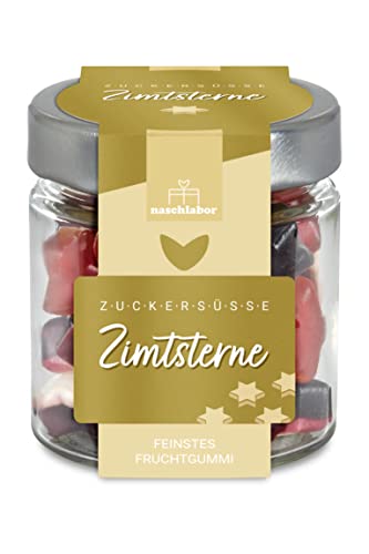 Zuckersüße Zimtsterne mit Vanilleschaum 120g | Gummibärchen in Zimtsternform | Geschenk für Weihnachten | Süße Zimtsterne | Leckere Fruchtgummis in Geschenkglas für Freunde, Familie von naschlabor