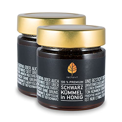 nectarvit - Schwarzkümmel in Honig (Nigella Sativa/Black Cumin), mit ganzen Samen (2 Gläser, 540 g) von nectarvit