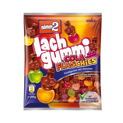 nimm2 Lachgummi Cola Flaschies – 1 x 200g – Fruchtgummi mit Cola- und Fruchtgeschmack – Fruchtsaft und Vitaminen von nimm2 Lachgummi