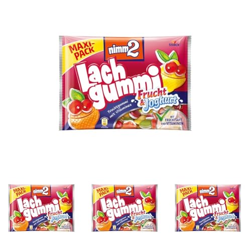 nimm2 Lachgummi Frucht und Joghurt – 1 x 376g Maxi Pack – Fruchtgummi mit Fruchtsaft, Vitaminen und Joghurt (Packung mit 4) von nimm2 Lachgummi