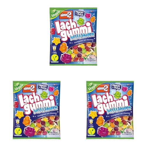 nimm2 Lachgummi Millianer – 1 x 250g – Vegetarisches Fruchtgummi mit Fruchtsaft, Vitaminen und Milch (Packung mit 3) von nimm2 Lachgummi