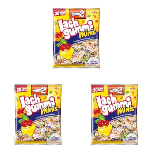 nimm2 Lachgummi Minis – 1 x 210g (20 Mini Packs) – Fruchtgummi mit Fruchtsaft und Vitaminen (Packung mit 3) von nimm2 Lachgummi