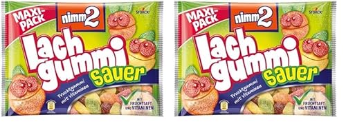 nimm2 Lachgummi Sauer – 1 x 376g Maxi Pack – Saure Fruchtgummis mit Fruchtsaft und Vitaminen (Packung mit 2) von nimm2 Lachgummi