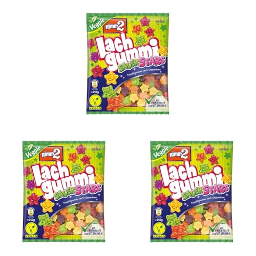 nimm2 Lachgummi SauerStars – 1 x 250g – Veganes, saures Fruchtgummi mit Fruchtsaft und Vitaminen (Packung mit 3) von nimm2 Lachgummi