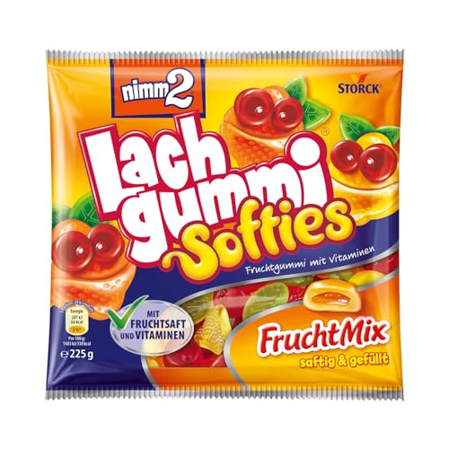 nimm2 Lachgummi Softies FruchtMix – 1 x 225g – Gefülltes Fruchtgummi mit Fruchtsaft und Vitaminen von nimm2 Lachgummi