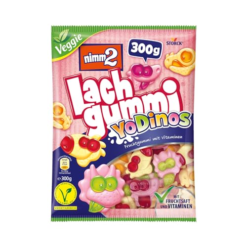 nimm2 Lachgummi YoDinos – 1 x 300g – Vegetarisches Fruchtgummi mit Fruchtsaft, Vitaminen und Joghurt von nimm2 Lachgummi