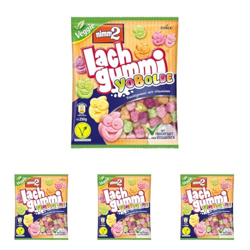 nimm2 Lachgummi Yobolde – 1 x 250g – Vegetarisches Fruchtgummi mit Fruchtsaft, Vitaminen und Joghurt (Packung mit 4) von nimm2 Lachgummi