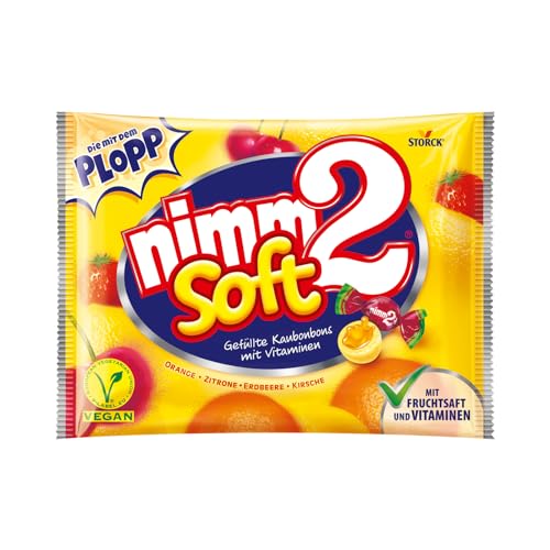 nimm2 Soft – 1 x 800g Großpackung – Gefüllte Kaubonbons in vier Sorten mit Fruchtsaft und Vitaminen von nimm2 soft