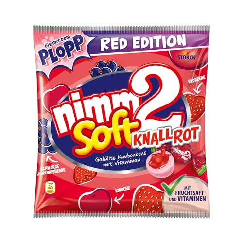 nimm2 soft Knallrot – 1 x 240 g – Gefüllte Kaubonbons mit Fruchtsaft und Vitaminen von nimm2 soft