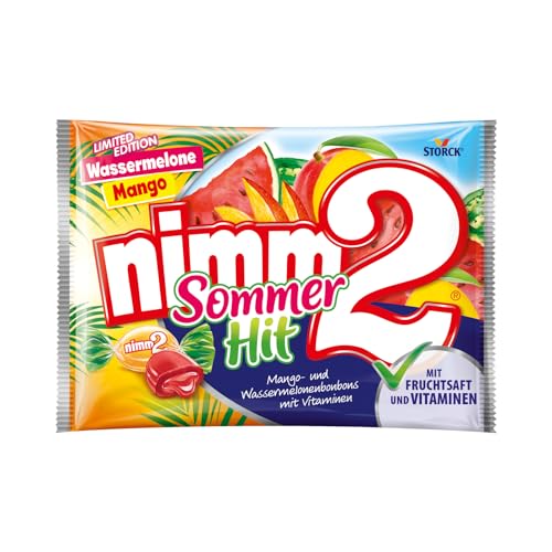 nimm2 Bonbons Sommer Hit Mango und Wassermelone – 1 x 300g – Gefüllte Bonbons mit Fruchtsaft und Vitaminen von nimm2