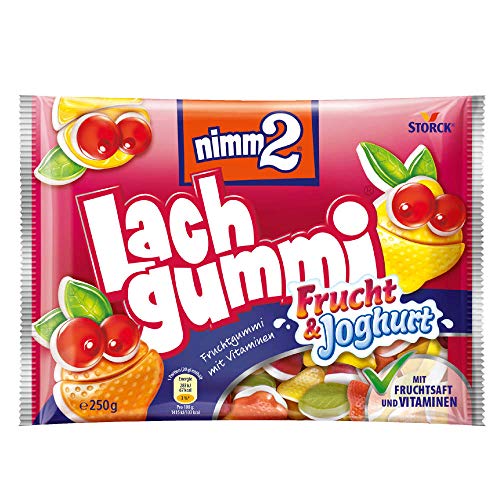 nimm2 Lachgummi Frucht und Joghurt – 1 x 250g – Fruchtgummi mit Fruchtsaft, Vitaminen und Joghurt von nimm2