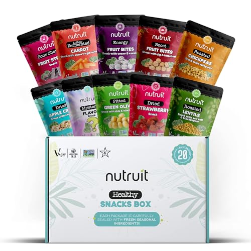 Nutruit Gourmet Healthy Snack Variety Box (20 Stück), vegan, glutenfrei, gentechnikfrei, pflanzlich, hohe Fasern, Snack-Geschenkbox für Kinder und Erwachsene (10 Geschmacksvarianten-Packung), 31,2 ml Premium-Snack-Packs von nutruit