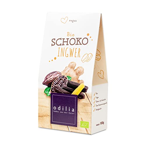 Odilia Bio Schoko Ingwer 115g | Würzige Harmonie aus Ingwer & 90% Kakao | Vegane & glutenfreie Nascherei | Ohne raffinierten Zucker | Mit Datteln gesüßt | Made in Germany von odilia