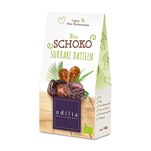 Odilia Bio Schoko Sukkari Datteln 100g | Saftige Aprikosen in zarter Schokolade | Vegane & glutenfreie Nascherei | Ohne raffinierten Zucker | Mit Datteln gesüßt | Made in Germany von odilia