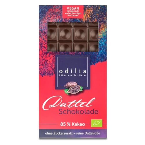 Odilia Dunkle Verführung: 70g Bio Dattel Schokolade | & Vegan und Ohne raffinierten Zucker (Dattelsüße) | 85% Kakao | Handgefertigt Made in Germany (3) von odilia