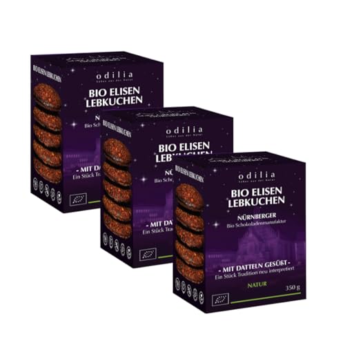 Odilia Nürnberger Bio Elisen Lebkuchen Sortiert: Vegan & Ohne Zuckerzusatz (Mit natürlicher Dattelsüsse) | Handgemacht und reich an Nüssen | Made in Germany (3 Pack) von odilia