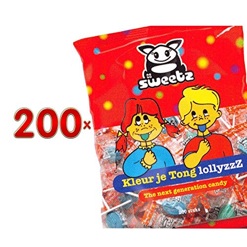 Sweetz Kleur je Tong LollyzzZ 200 x 5g Packung (Zungenfärbende Frucht-Lutscher) von ohne Hersteller