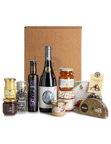 Gourmet-Geschenkkorb OLIVA Veggie - Olivenöl, Rotwein, Olivenpastete, Paprika, Auberginen-Hummus, Senf, Meersalz, Marmelade, Feigenbrot von olivaoliva