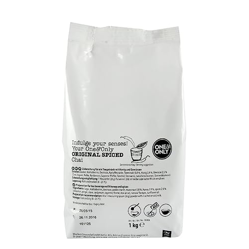 One&Only Chai Powder Original Spiced 1 kg - Intensive Schärfe mit kräftiger Schwarzteenote und typisch indischen Gewürzen, enthält Cayenne-Pfeffer und Honig von one&only