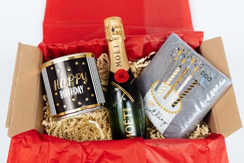 ooobox Luxuriöse Happy Birthday Geschenkbox für Geburtstag I Geschenkkorb & Präsentkorb gefüllt mit Champagner, Kuchen in der Dose & Grußkarte I Geschenk-Set für Frauen, Freundin & Schwiegermutter von ooobox