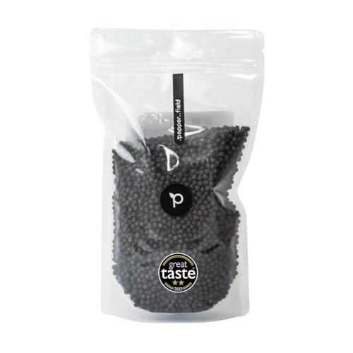 Pepper Field Kampot Pfeffer Schwarz – Premium Schwarzer Pfefferkörner Ganz aus Kambodscha, Frisch & Aromatisch, Ganze Pfefferkörner für Mühle & Küche, Great Taste, Ideal zum Kochen & Grillen (500g) von .pepper..field