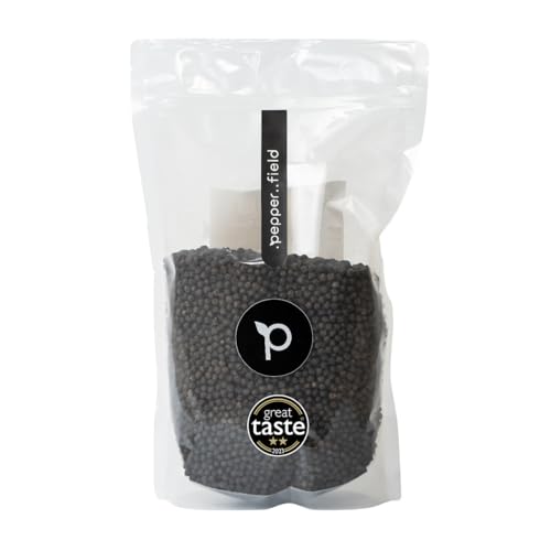 Pepper Field Kampot Pfeffer Schwarz – Premium Schwarzer Pfefferkörner Ganz aus Kambodscha, Frisch & Aromatisch, Ganze Pfefferkörner für Mühle & Küche, Great Taste, Ideal zum Kochen & Grillen (1000g) von .pepper..field