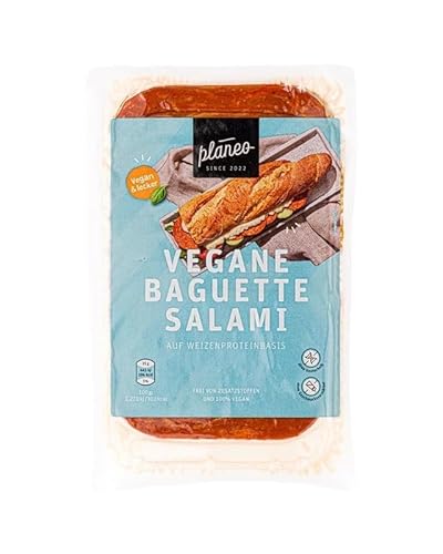 Beste Vegane Salami 3x100g - Nur 5,33€ pro 100g - Beste Qualität - Würzig und aromatisch - Gentechnikfrei, vegan, günstig - Planeo (Baguette Salami) von planeo