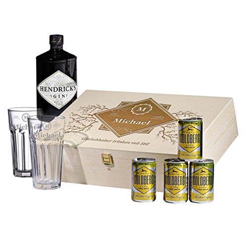 polar-effekt 8-TLG Gin & Tonic Geschenk-Set Personalisiert mit Hendricks - Longdrink-Glas - Geschenkidee mit Gravur - Geburtstag Weihnachten - Motiv Gin-Liebhaber Trinken mit Stil von polar-effekt