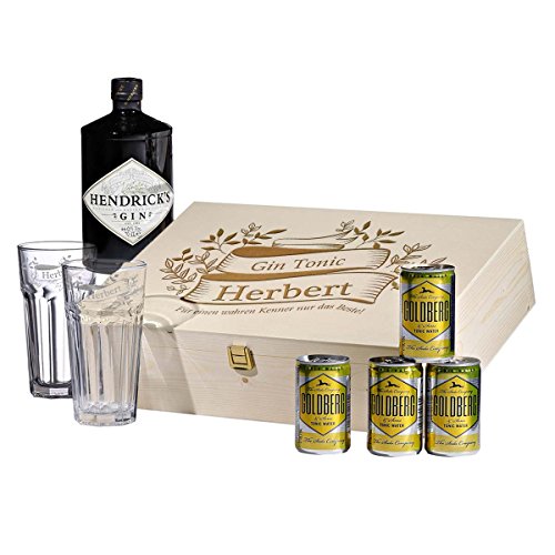 8-tlg Gin & Tonic Geschenk-Set Personalisiert mit Hendricks - Longdrink-Glas in Geschenkbox mit Gravur - Motiv vintage gin von polar-effekt