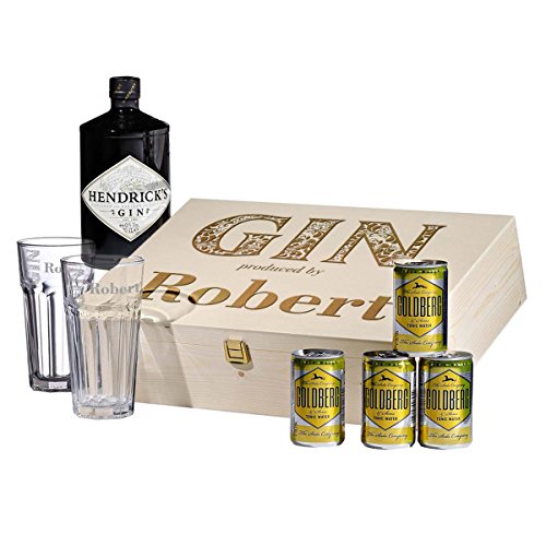 polar-effekt 8-TLG Gin & Tonic Geschenk-Set mit Hendricks - Longdrink-Glas in Geschenkbox - Gin-Glas originelles Geschenk - Gin Trinker - für sie/ihn - mit Gravur - Motiv Produced by von polar-effekt