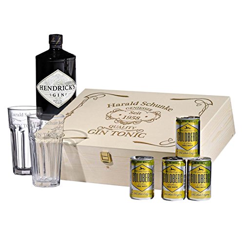 polar-effekt 8-TLG Gin & Tonic Geschenk-Set mit Hendricks - Longdrink-Glas in Geschenkbox - Gin-Liebhaber Gin-Glas Personalisiert mit Gravur - Motiv Quality Gin von polar-effekt