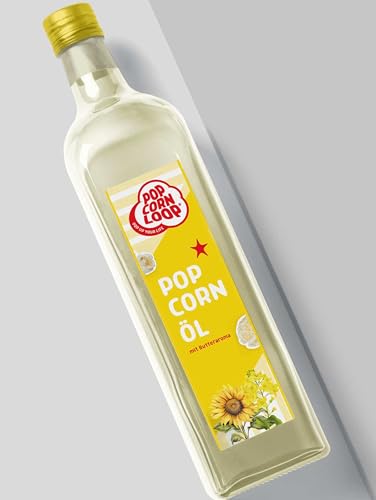 Popcornloop Popcorn Öl für Mais 500 ml Flaschen Hocherhitzbar Butter High Oleic Fett mit Butteraroma Buttergeschmack Oil Omega Hocherhitzbares Bratöl Popcornmaschine Zucker Salz Rapsöl Sonnenblumenöl von popcornloop