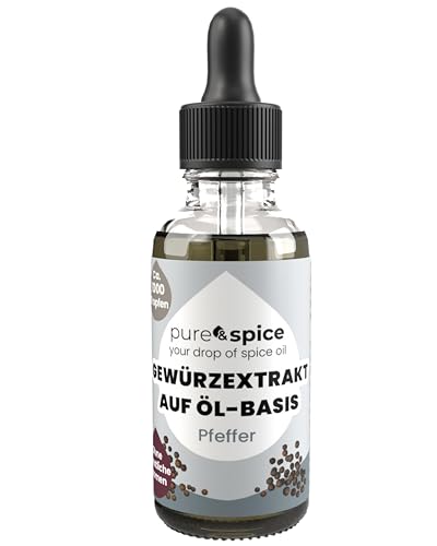 pure & spice Flüssiges Schwarzer Pfeffer Gewürz Extrakt auf Kokosöl-Basis – 30ml Glasflasche – Intensiver Geschmack Tropfen – ohne künstliche Aromen oder Geschmacksverstärker von pure & spice