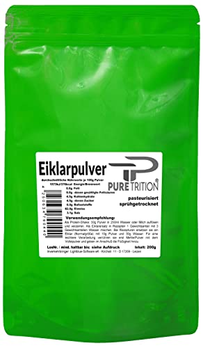 200g Eiklarpulver - Ei-Eiweiss - sprühgetrocknet, pasteurisiert - als Eiweissshake oder zum Kochen und Backen von puretrition