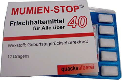 quacksalberei Witzige Kaugummis "MUMIEN-STOP 40" zum 40. Geburtstag von quacksalberei