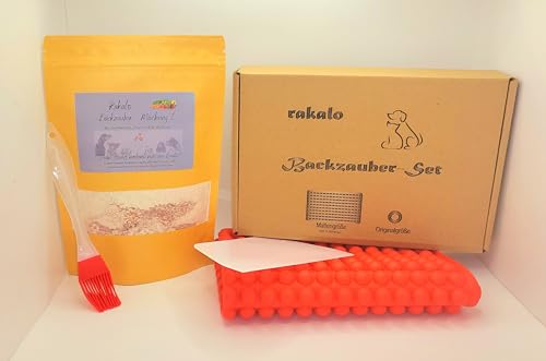 rakalo - Backmischung Set mit Backmatte, Pinsel und Teigschaber Hundekekse/Hundeleckerlis und Hundekekse Backform aus hochwertigem Buchweizenmehl mit Gemüse und Wildkräuter.getreidefrei,glutenfrei von rakalo