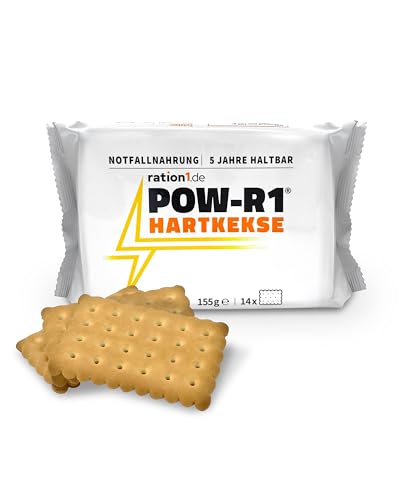 ration1 abgepackte Kekse, POW-R1® Hartkekse, Panzerplatten Bundeswehr, 14x knusprige Plätzchen je Packung 155g, Butterkeks Geschmack, 5 Jahre haltbar, ideal für unterwegs, Camping, Wandern, Notnahrung von ration1.de