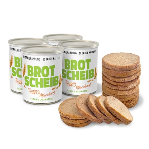 ration1 Roggen-Mischbrot 4 x 350g, Dosenbrot 10 Jahre haltbar, abgepacktes Brot in der Dose, vegan & laktosefrei, Notfall Ausrüstung, Notfallnahrung lange haltbar, Outdoor Nahrung, Camping Zubehör von ration1.de