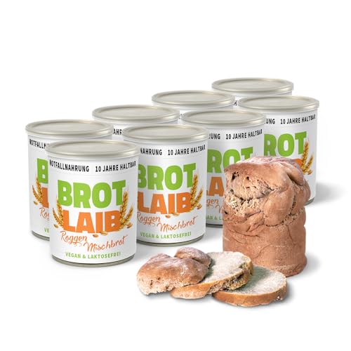 ration1 Dosenbrot Roggen-Mischbrot 8 x 350g, abgepacktes Brot in der Dose 10 Jahre haltbar, vegan & laktosefrei, einfach öffnen & genießen, ideal als Camping Essen, für Festival, Outdoor, Survival Kit von ration1.de